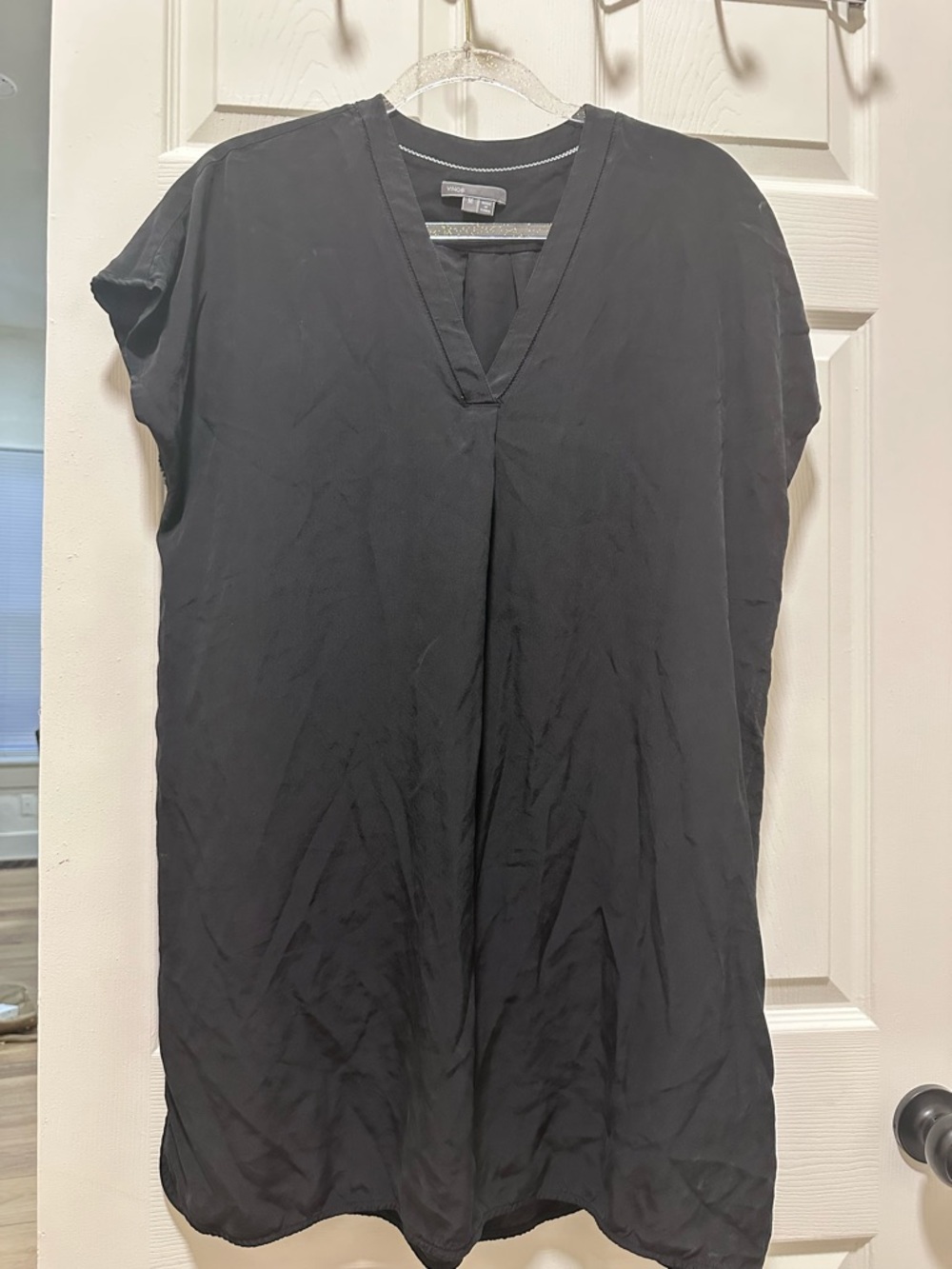 Vince Black V-Neck Short-Sleeve Tunic